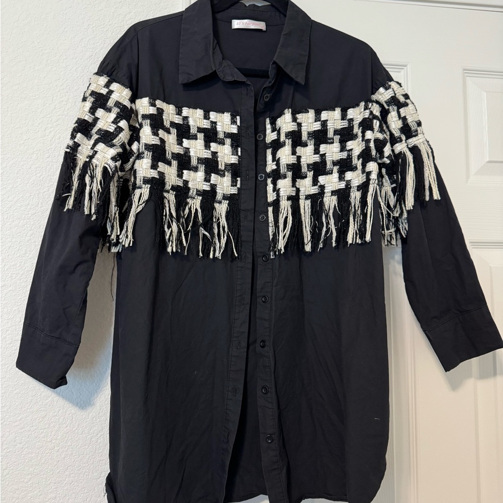 Black Shirt with Fringe Detail